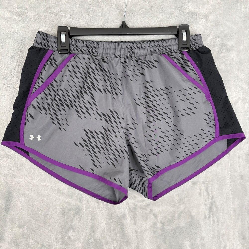 Under‎ Armour Womens Shorts Medium Running HeatGear Gray Purple Printed Lined